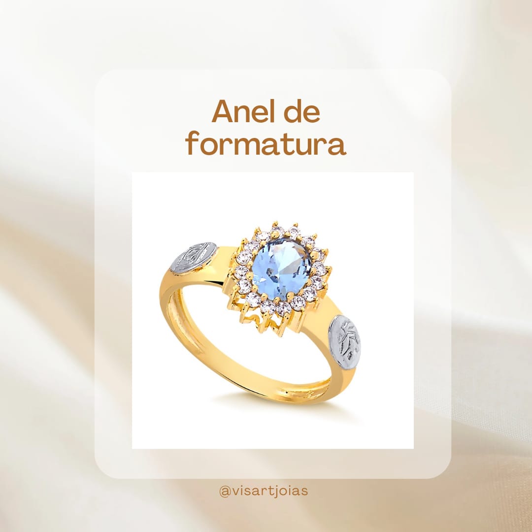 Anel de formatura água-marinha oval (Anf0083) - Ouro 10k