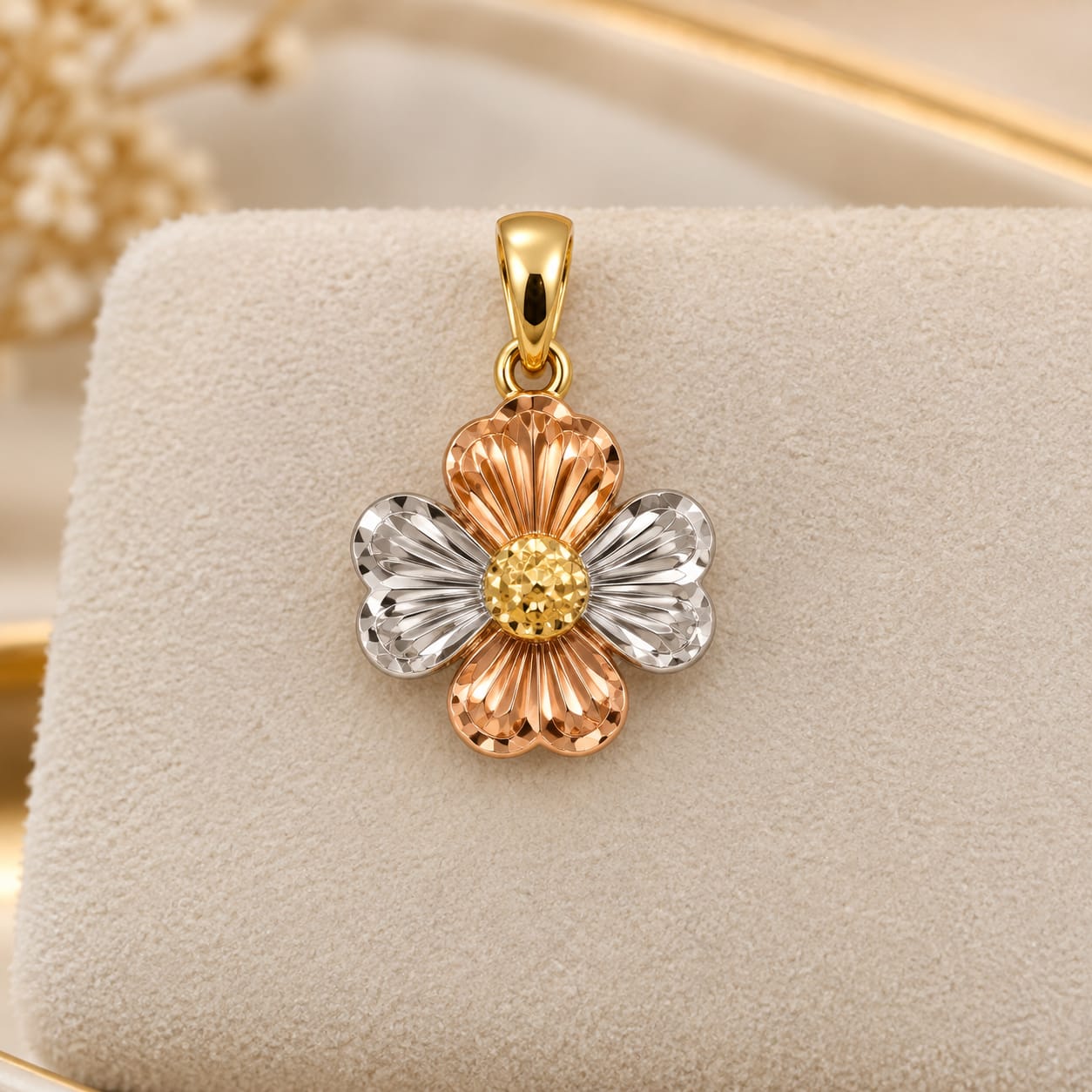 Pingente trevo de três cores ouro 18k