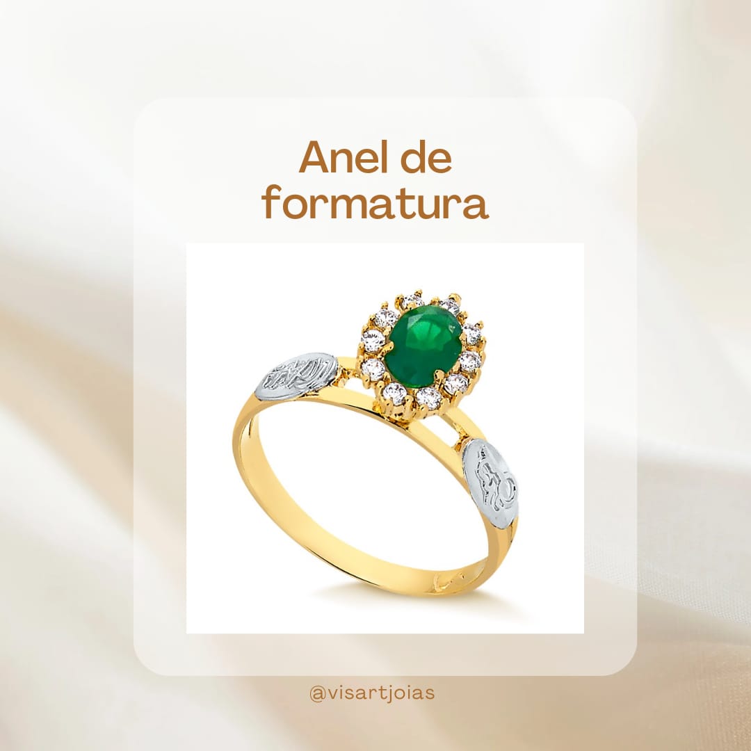 Anel de formatura esmeralda sintética— 2 aros (Anf0011)