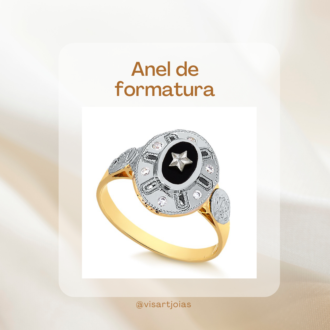 Anel de formatura — sinete oval pedra preta vintage