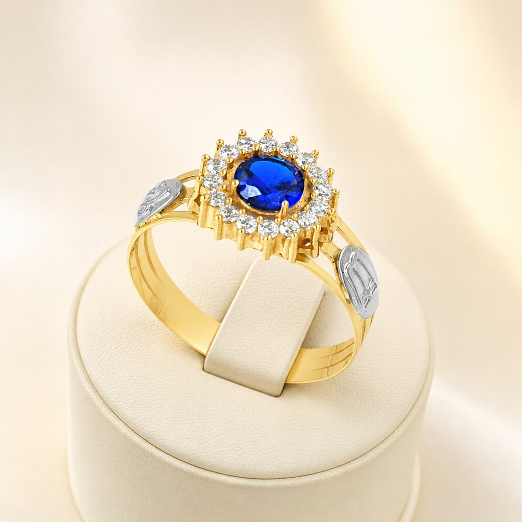 Anel de formatura safira — 3 aros (Anf0153) - Ouro 18k
