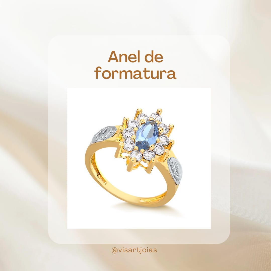 Anel de formatura água-marinha navete (Anf0071) - Ouro 10k