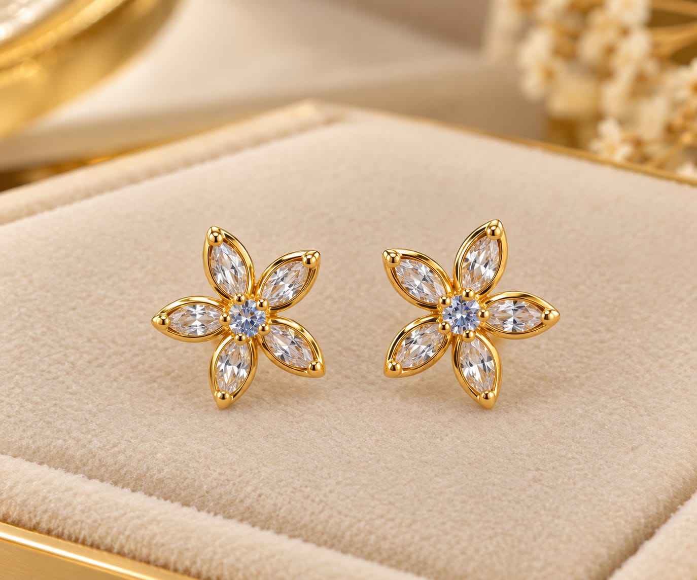 Brinco de flor com zircônia ouro 18k