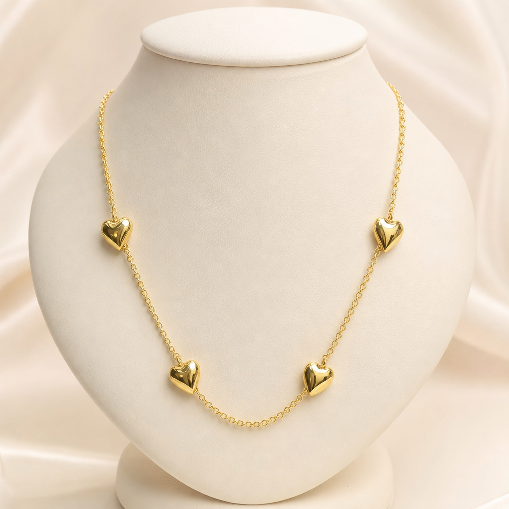 Gargantilha 7 corações — ouro 18k