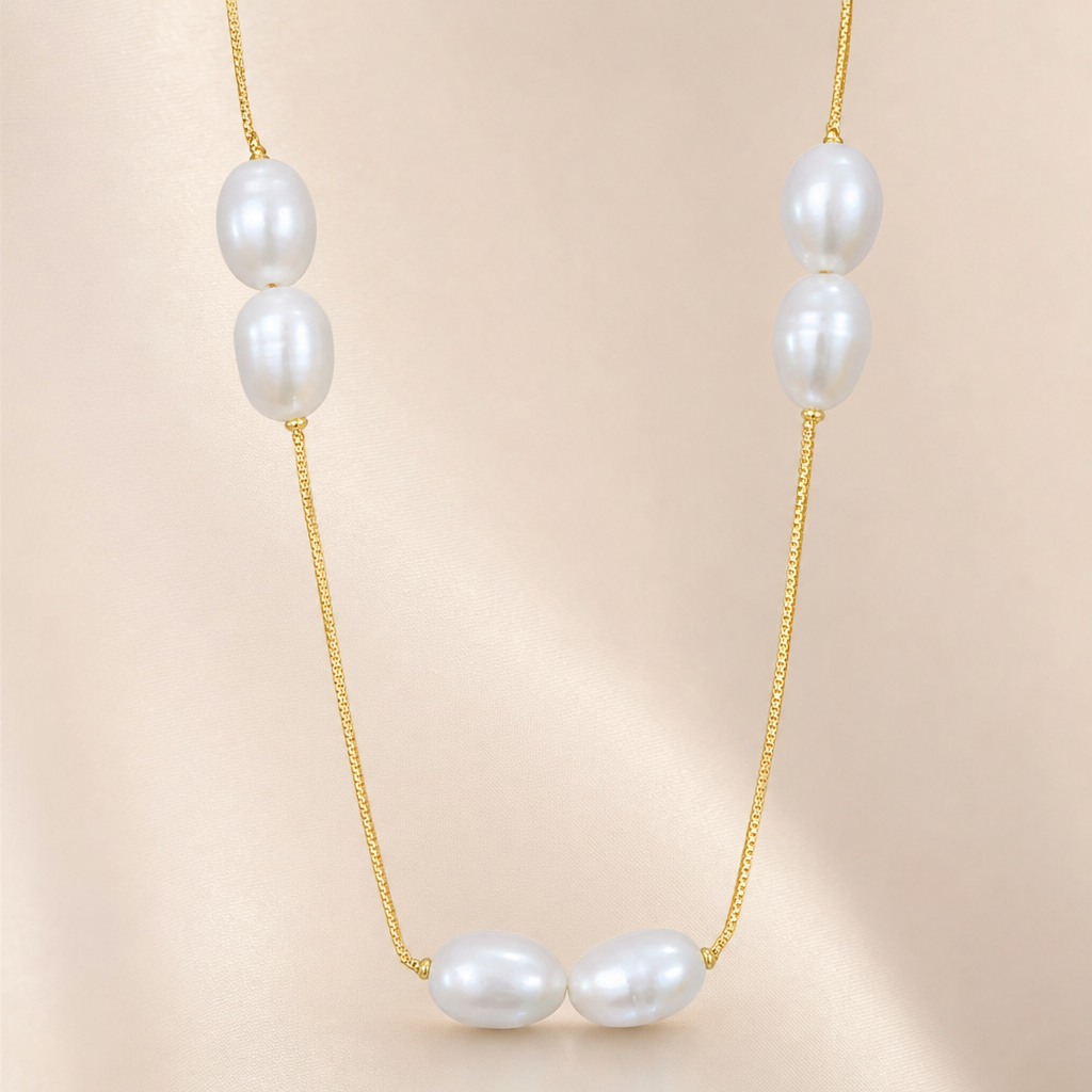 Gargantilha 10 pérolas ovais — ouro 18k
