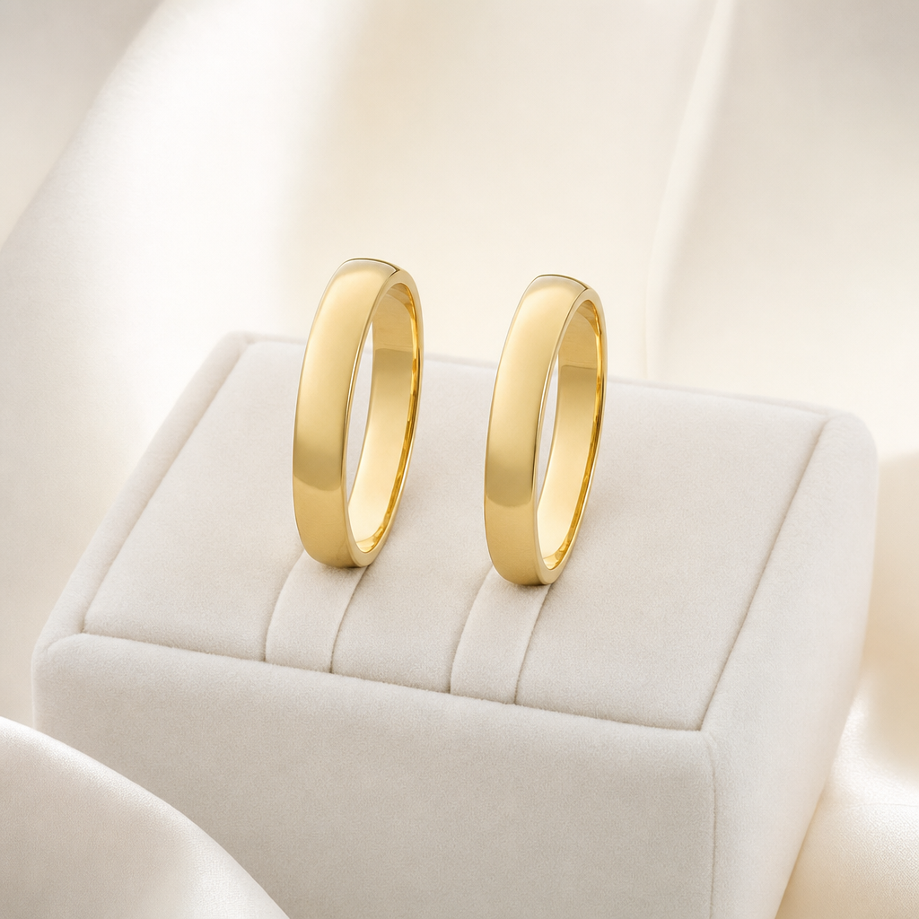 Par de alianças meia cana com 3mm e semi anatômica - Ouro 18k
