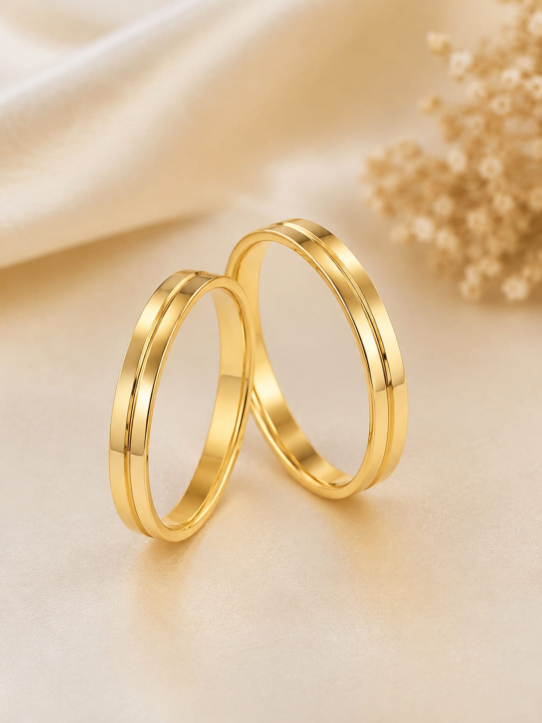 Par de alianças semi anatômica, 3mm - Ouro 10k
