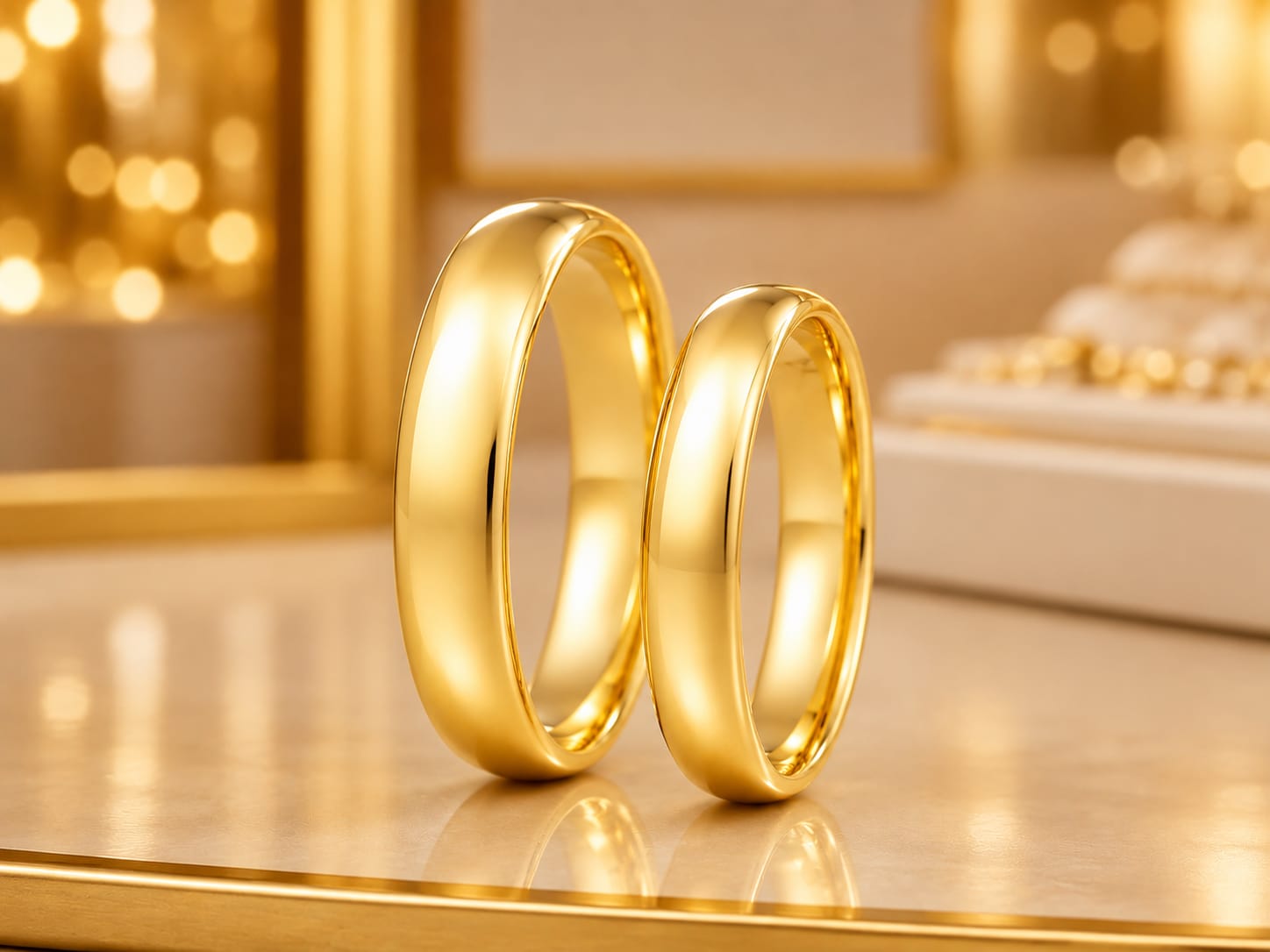 Par de alianças meia cana, lisa, 4mm - Ouro 18k