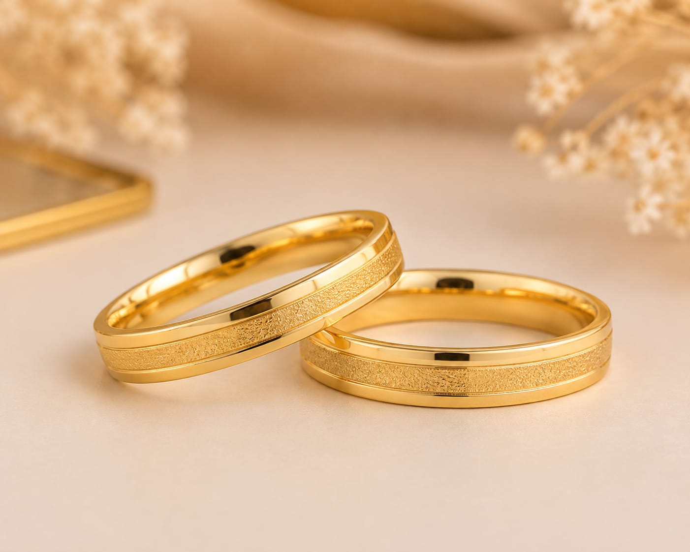 Par de alianças com friso diamantado, 3mm - Ouro 10k