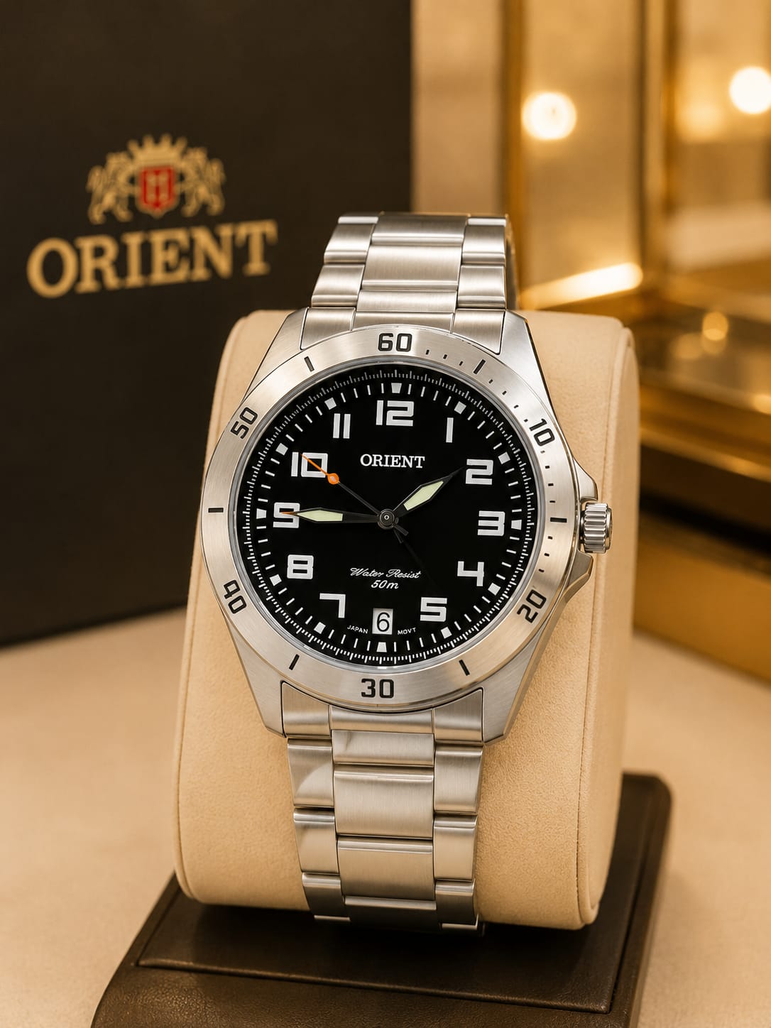 Relógio Orient quartzo, aço inox, preto, prateado - 5atm