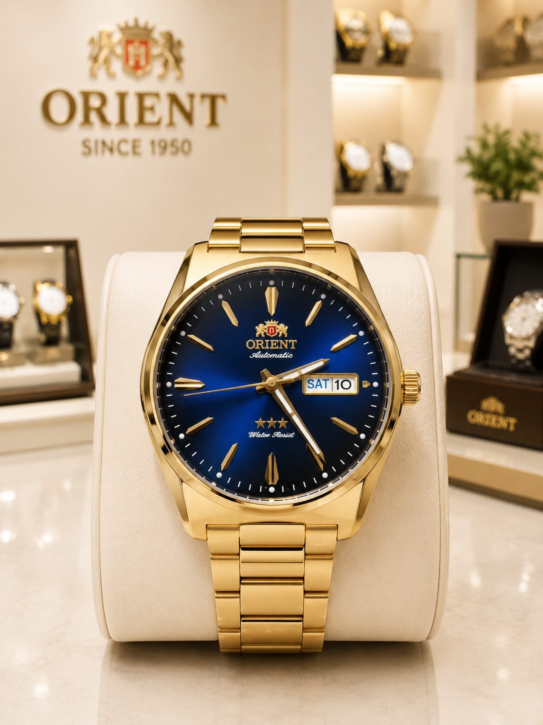 Relógio Orient automático com mostrador azul degradê - 5atm