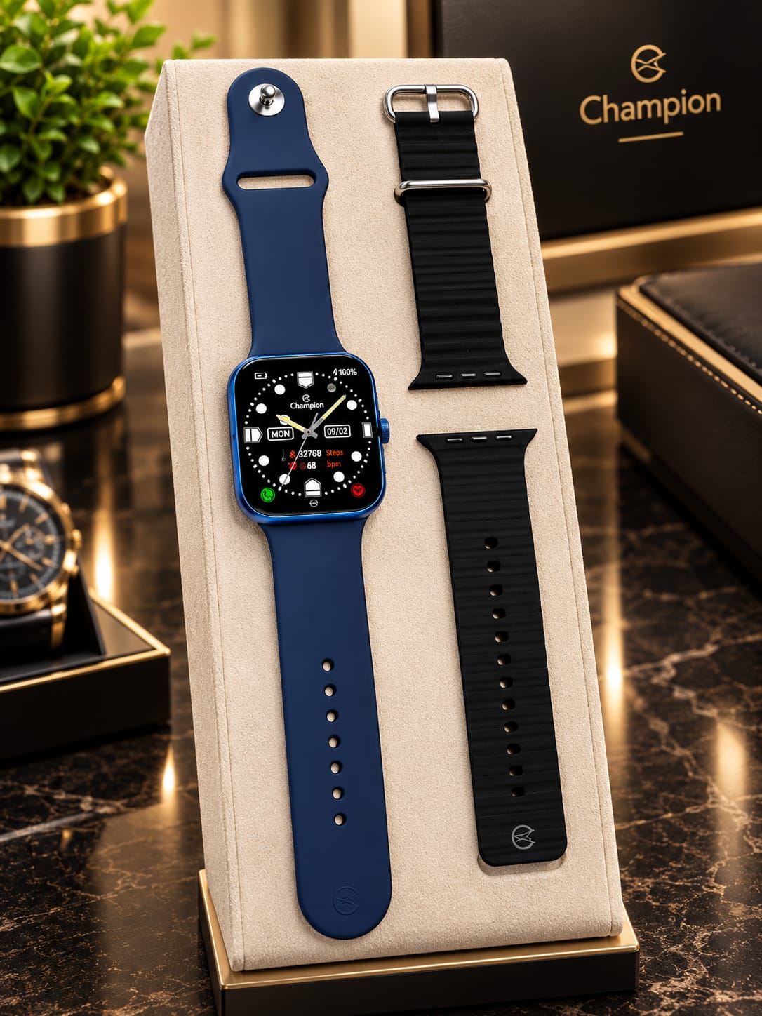 Relógio Champion Smartwatch azul com 2 pulseiras azul e preta