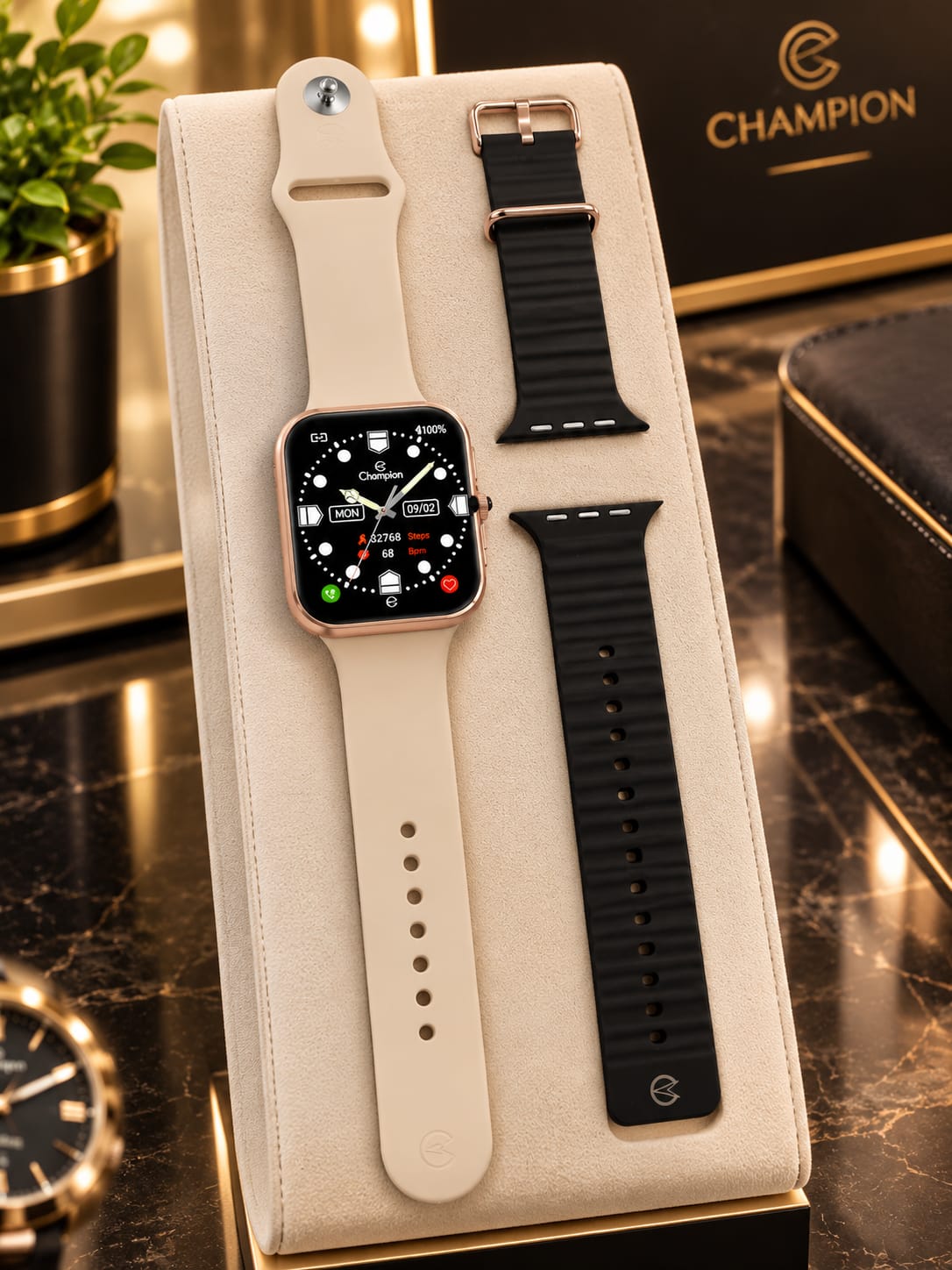 Relógio Champion Smartwatch rosé com 2 pulseiras bege e preta